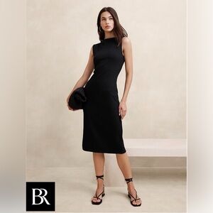 Banana Republic Black Wide Ribbed Midi Dress